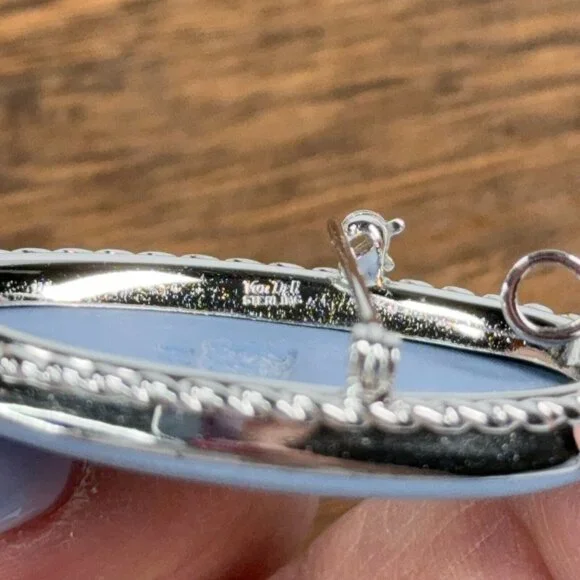 Vtg Van Dell Sterling Silver Brooch Pendant Wedgwood Blue Jasperware Cameo Pin - Picture 10 of 13